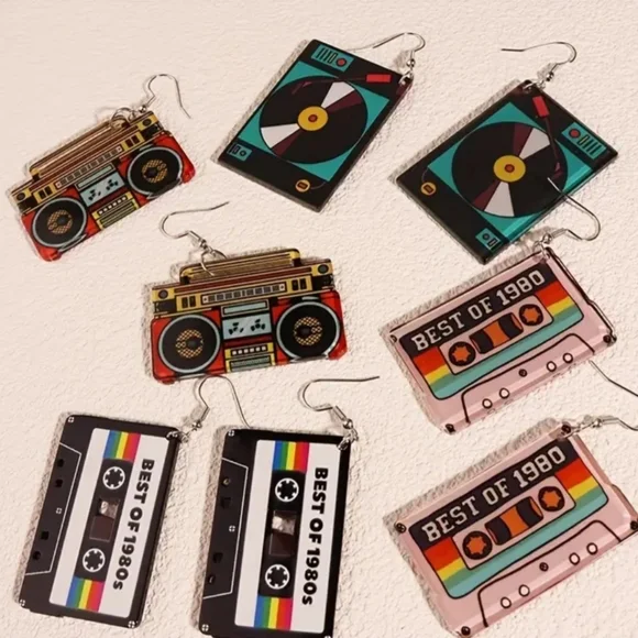 NWT Acrylic Best of 1980s Cassette Tape Earrings. - Picture 2 of 2